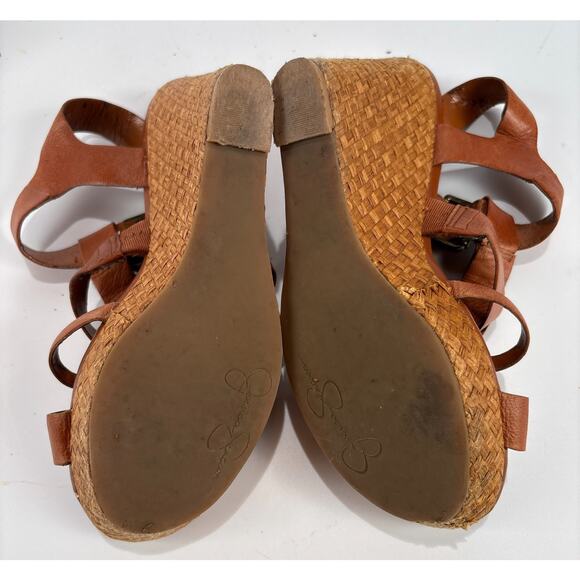 Jessica Simpson Heels Brown Leather Woven Wedge Sandals Size 8 - Picture 11 of 13